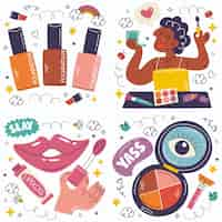 Vecteur gratuit collection d'autocollants cosmétiques et de maquillage doodle