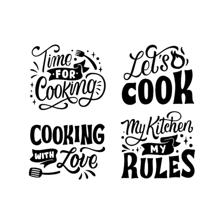 Vecteur gratuit collection d'autocollants de cuisine lettrage