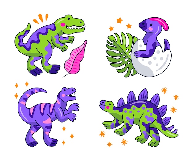 Collection D'autocollants De Dinosaures Kawaii