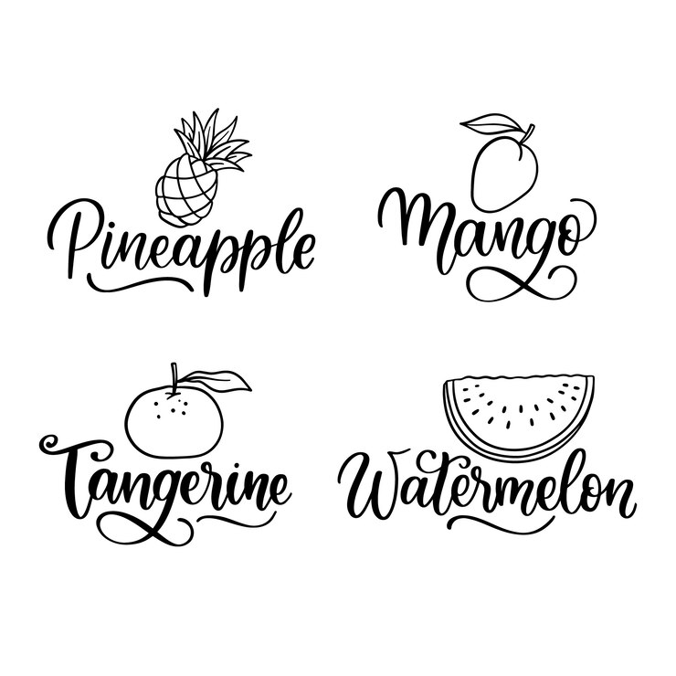 Vecteur gratuit collection d'autocollants de fruits de lettrage