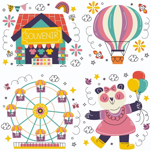 Collection D'autocollants De Parc D'attractions Doodle