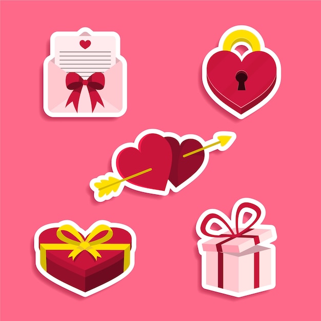 Collection d'autocollants plats saint valentin