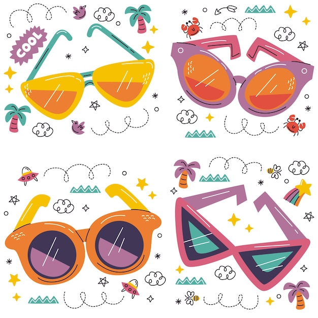 Vecteur gratuit collection d'autocollants pour lunettes doodle