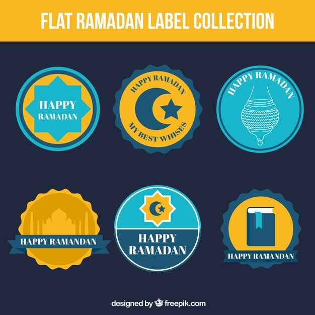 Vecteur gratuit collection d'autocollants ramadan en conception plate