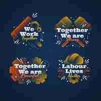 Vecteur gratuit collection d'autocollants de slogans de la fête du travail