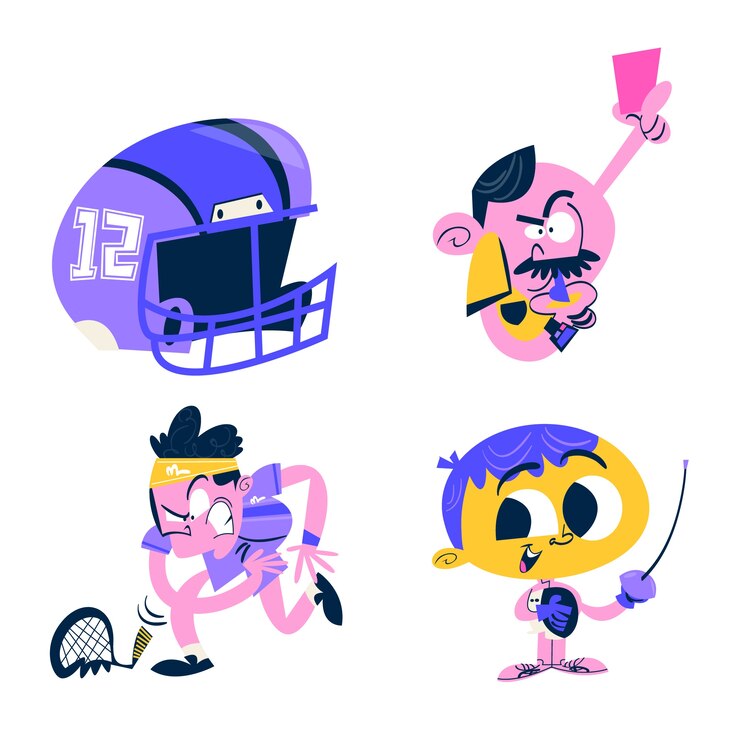 Vecteur gratuit collection d'autocollants de sport de dessin animé rétro