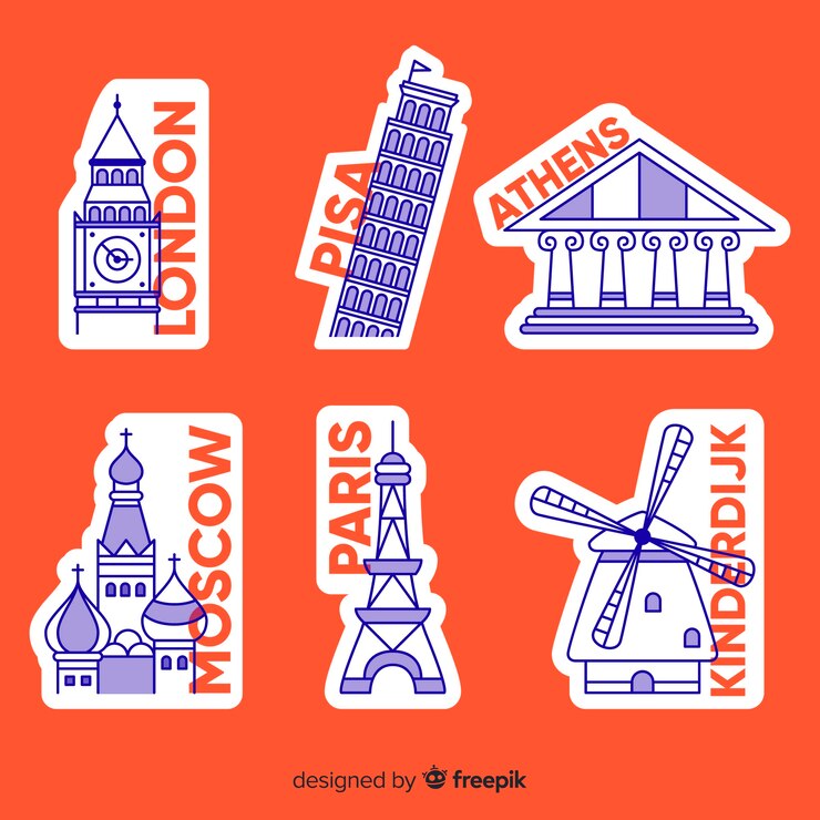 Vecteur gratuit collection d'autocollants de voyage
