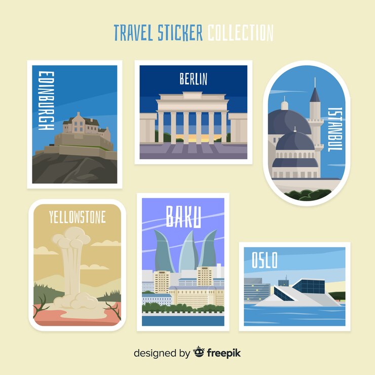 Vecteur gratuit collection d&#39;autocollants de voyage