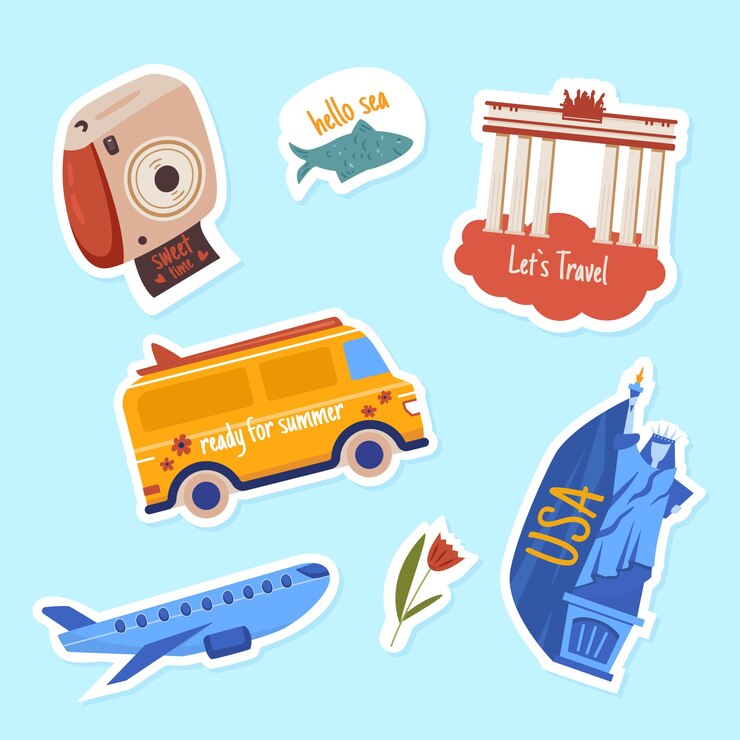 Vecteur gratuit collection d'autocollants de voyage