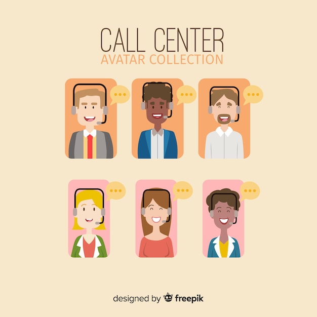 Collection D'avatar D'agent De Centre D'appel Avec Design Plat