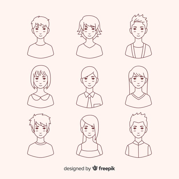 Collection d&#39;avatar incolore dessinée à la main