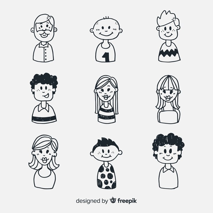Vecteur gratuit collection d&#39;avatar de personnes incolores dessinés à la main