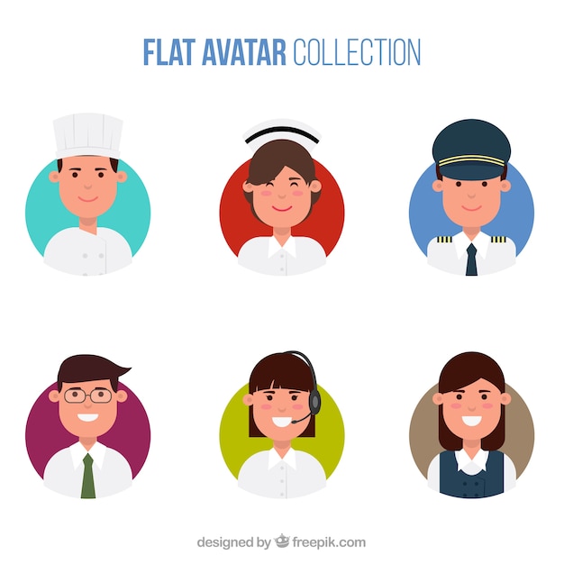 Vecteur gratuit collection d'avatar plat avec diverses professions