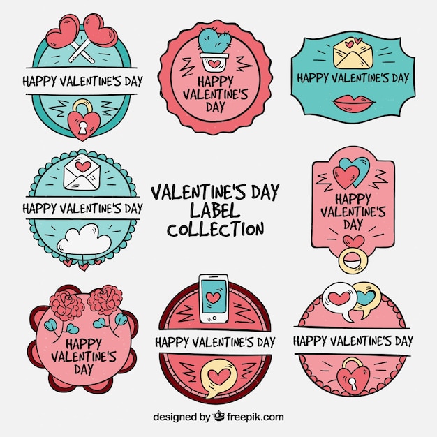 Vecteur gratuit collection de badge saint valentin dessinés à la main