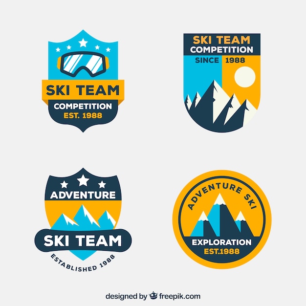 Vecteur gratuit collection de badge de ski