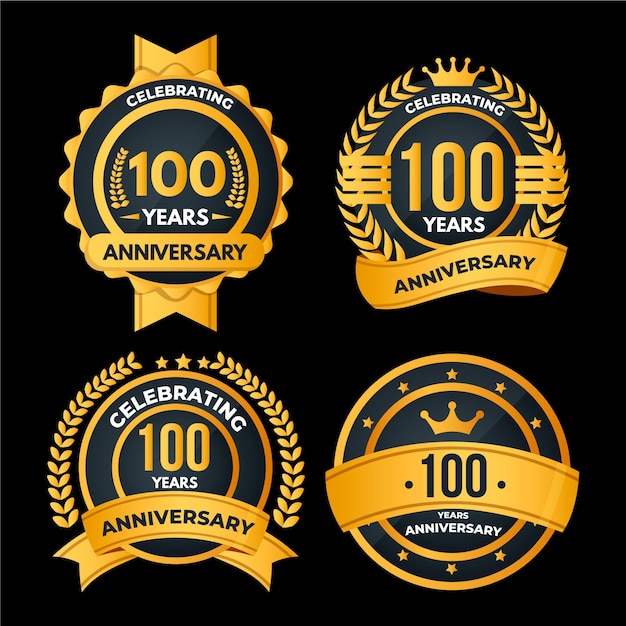 Vecteur gratuit collection de badges 100 anniversaire