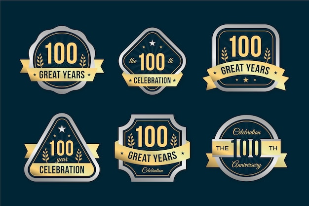 Vecteur gratuit collection de badges 100% anniversaire