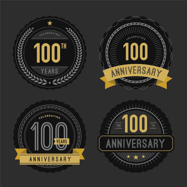 Vecteur gratuit collection de badges 100 anniversaire