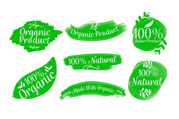 Vecteur gratuit collection de badges 100% naturels