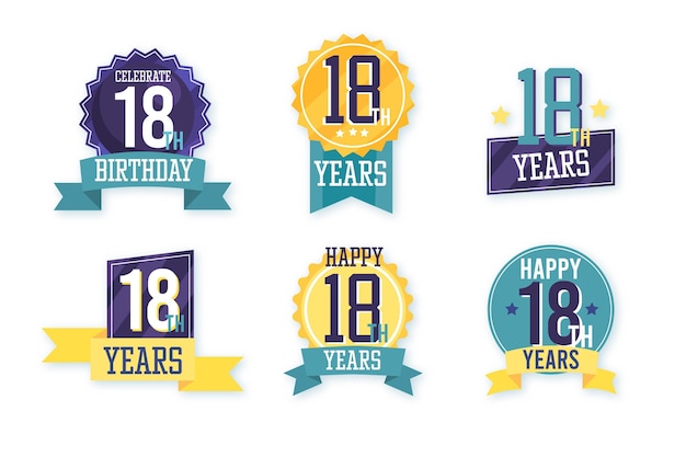 Vecteur gratuit collection de badges 18e anniversaire