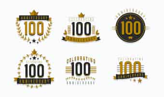 Vecteur gratuit collection de badges d'anniversaire de cent ans
