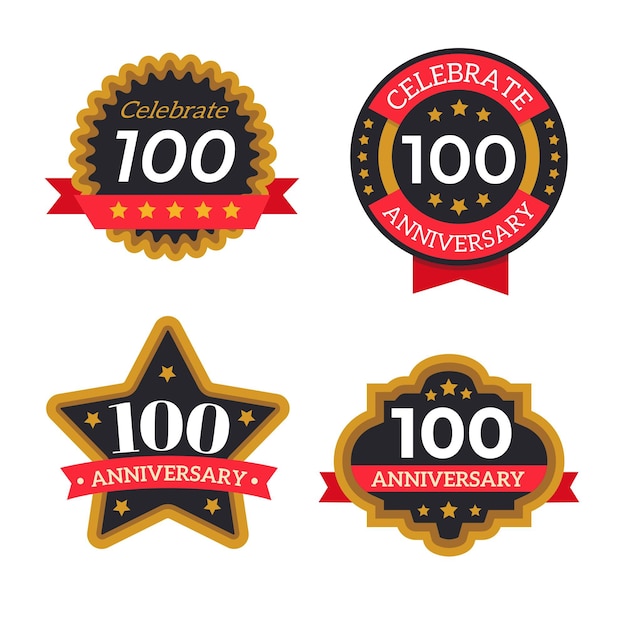 Vecteur gratuit collection de badges anniversaire cent ans