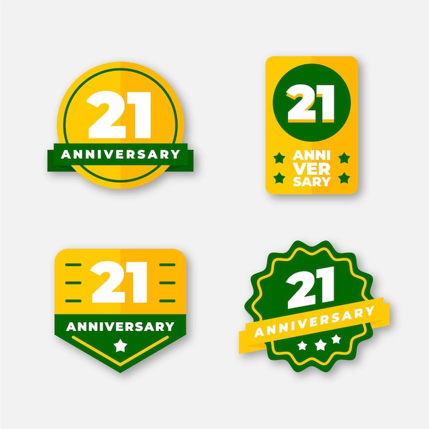 Vecteur gratuit collection de badges anniversaire design plat 21