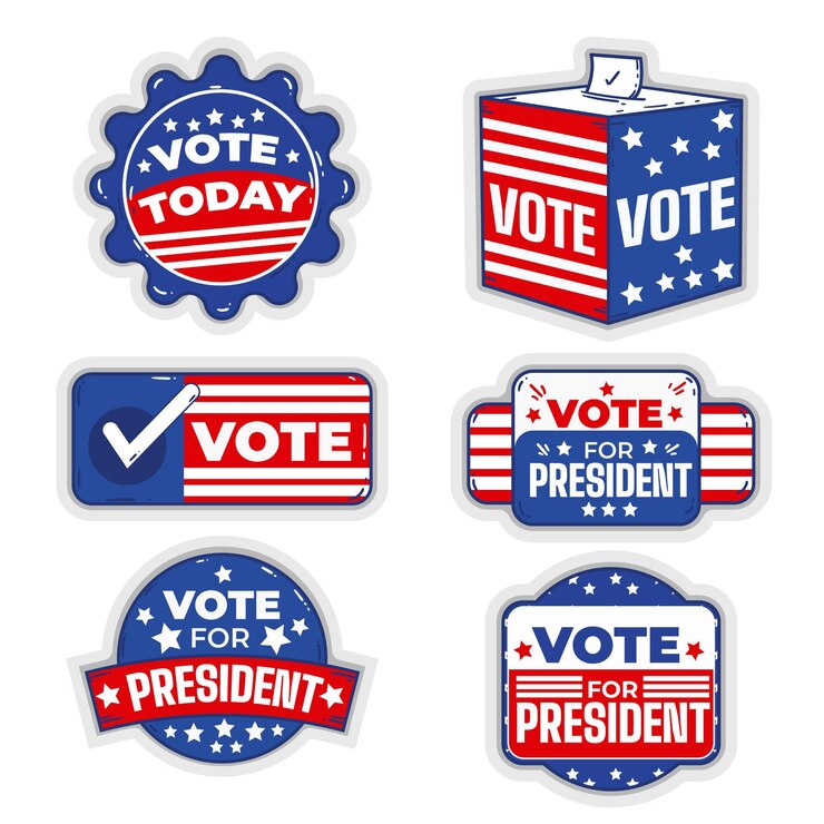 Vecteur gratuit collection de badges et autocollants de vote