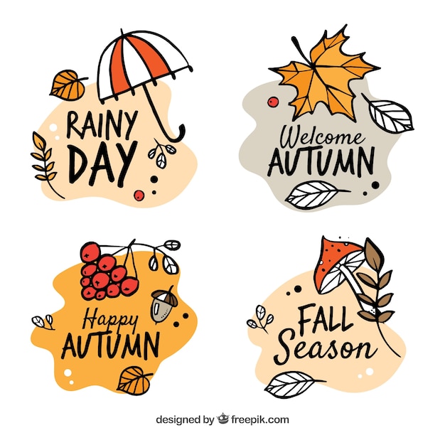 Vecteur gratuit collection de badges d'automne avec la nature