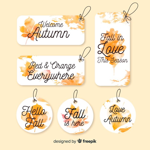 Vecteur gratuit collection de badges automne style aquarelle