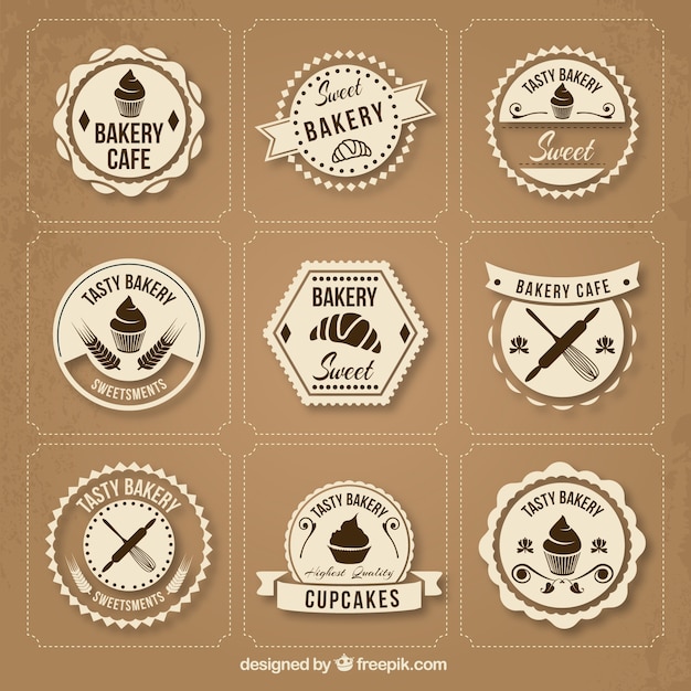 Vecteur gratuit collection de badges de la boulangerie retro