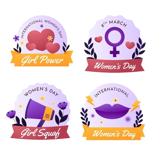 Vecteur gratuit collection de badges dégradés pour la journée internationale de la femme