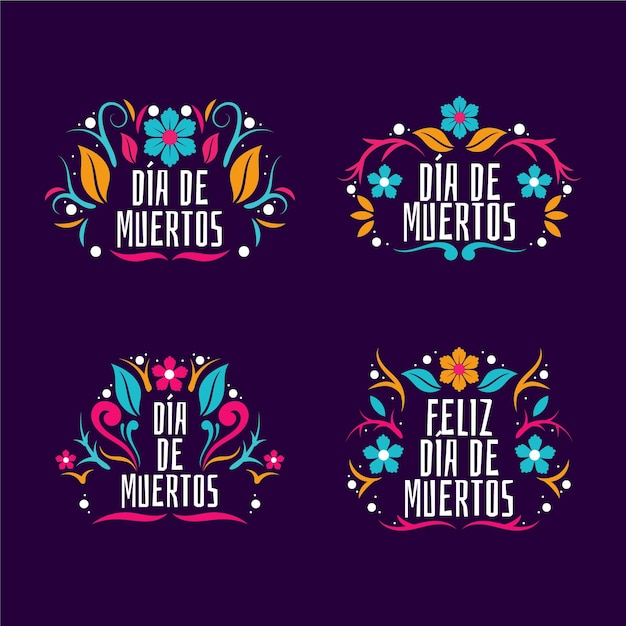 Vecteur gratuit collection de badges dia de muertos dessinés à la main