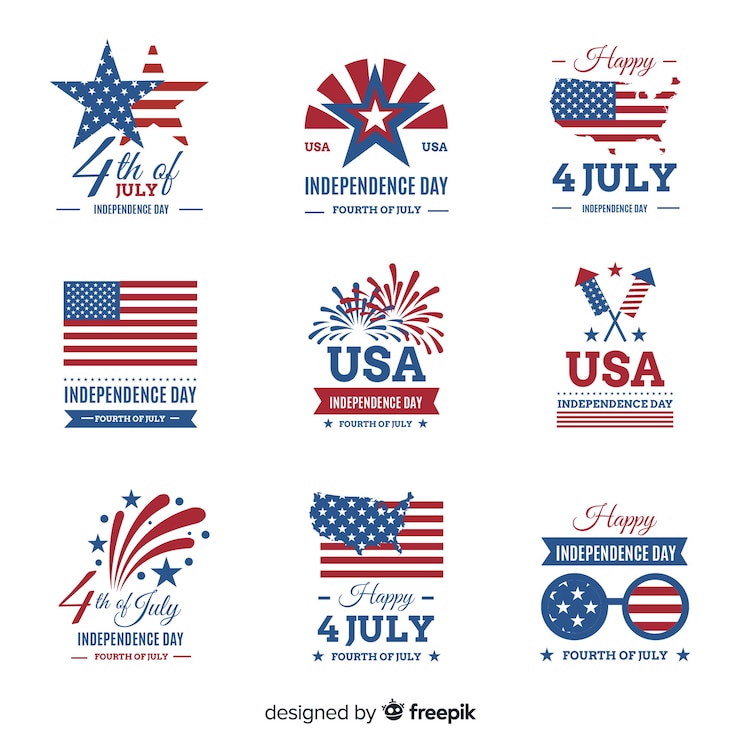 Vecteur gratuit collection de badges du 4 juillet