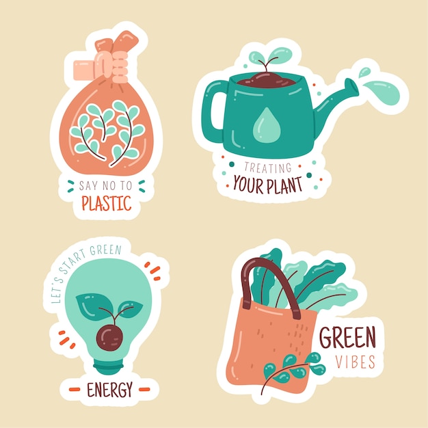 Collection De Badges D'écologie Dessinés à La Main