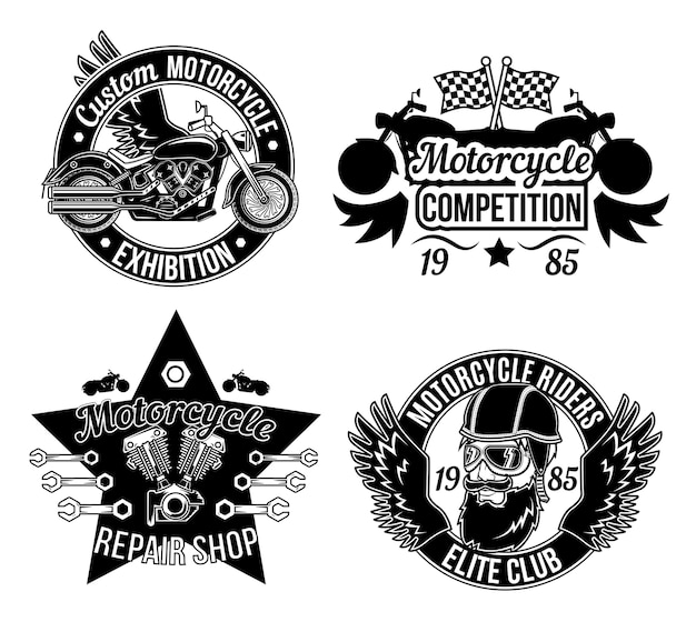 Vecteur gratuit collection de badges d'exposition de moto