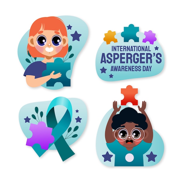 Vecteur gratuit collection de badges gradient international asperger day