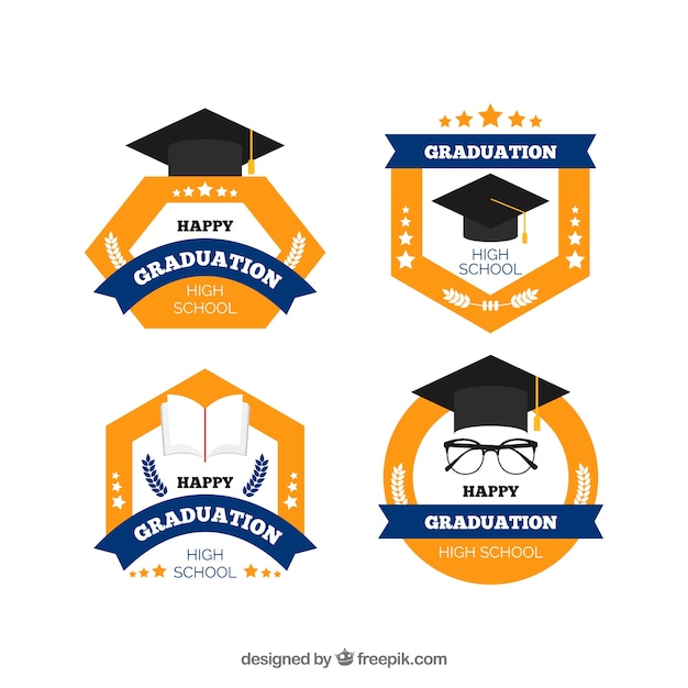 Vecteur gratuit collection de badges de graduation élégant avec un design plat