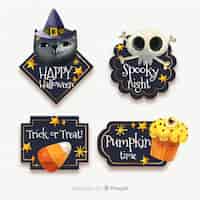 Vecteur gratuit collection de badges d'halloween à l'aquarelle
