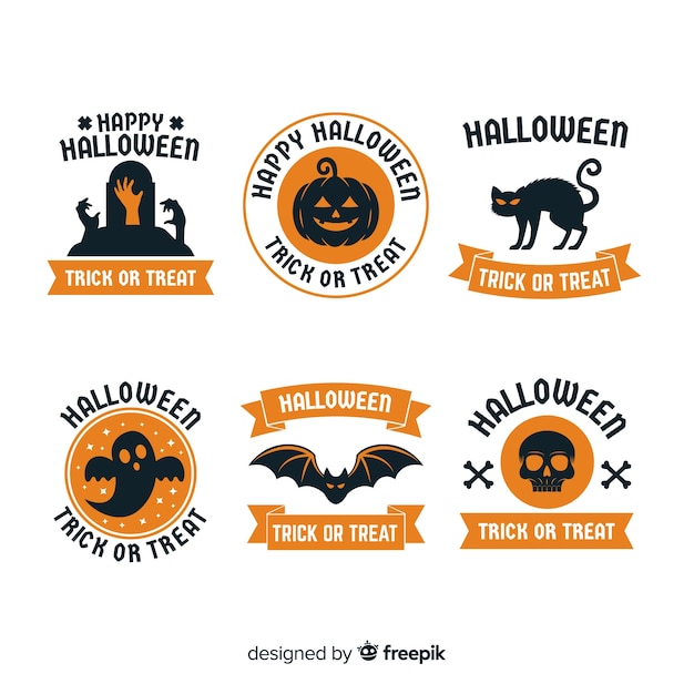 Collection De Badges Halloween Colorés Avec Un Design Plat