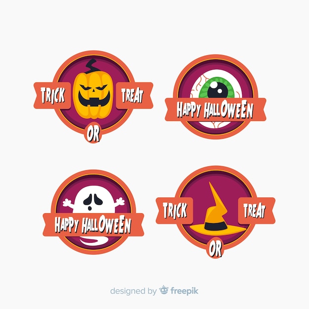 Vecteur gratuit collection de badges halloween design plat