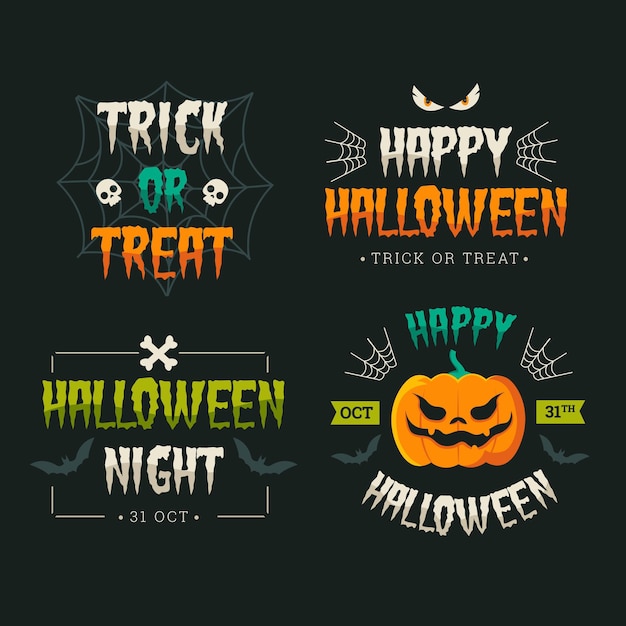 Vecteur gratuit collection de badges halloween design plat