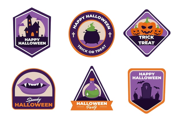 Vecteur gratuit collection de badges halloween plats dessinés à la main