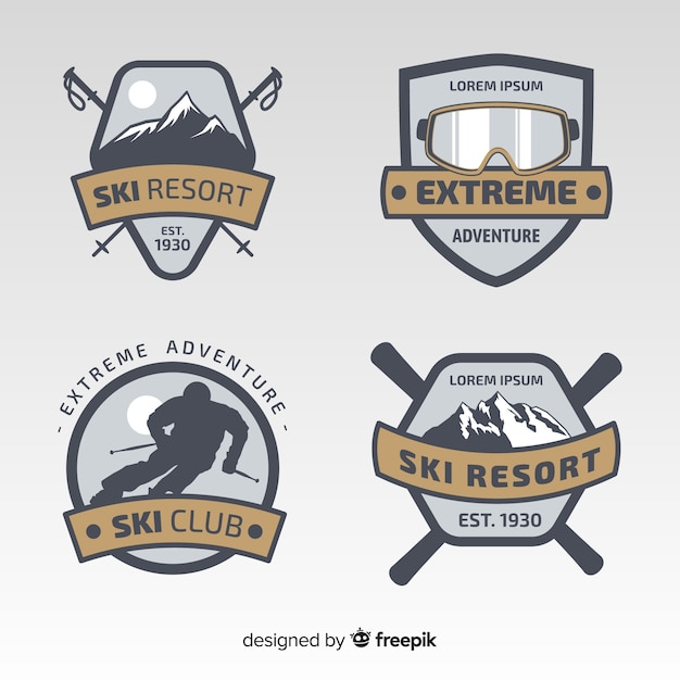 Vecteur gratuit collection de badges hiver silhouette ski