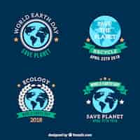 Vecteur gratuit collection de badges de jour de la terre mère dans un style plat