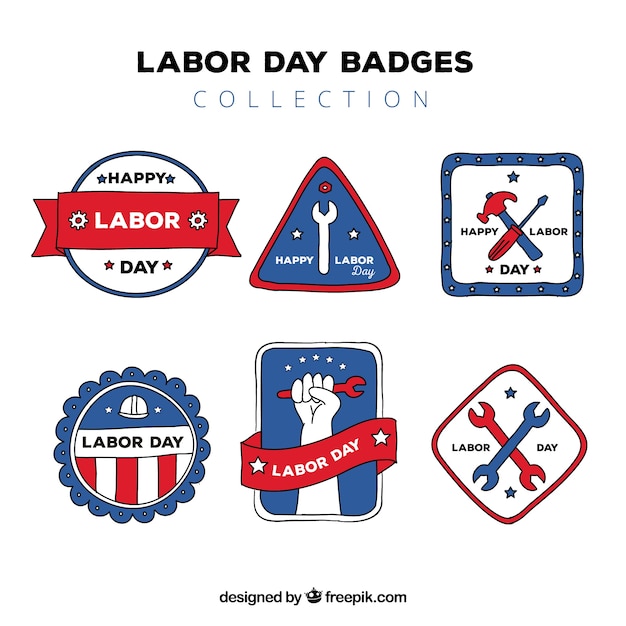 Vecteur gratuit collection de badges de jour de travail dans le style plat