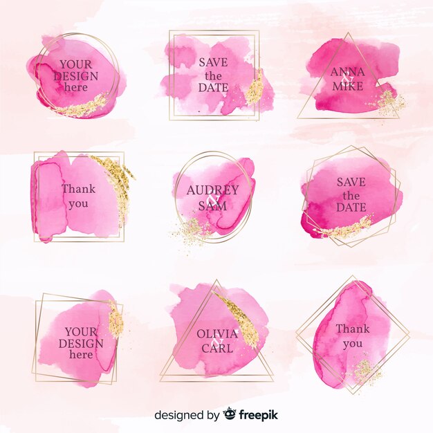 Collection de badges de mariage aquarelle