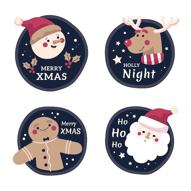 Vecteur gratuit collection de badges de noël au design plat