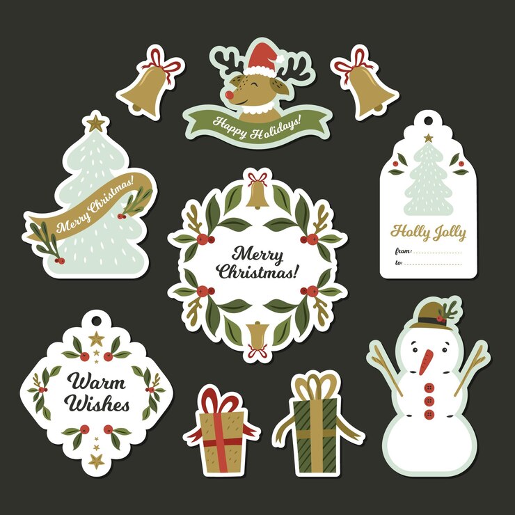 Vecteur gratuit collection de badges de noël au design plat