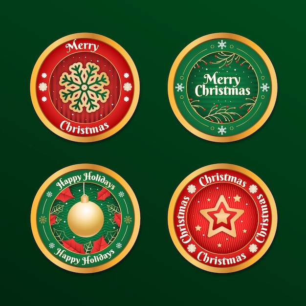 Vecteur gratuit collection de badges de noël dégradé